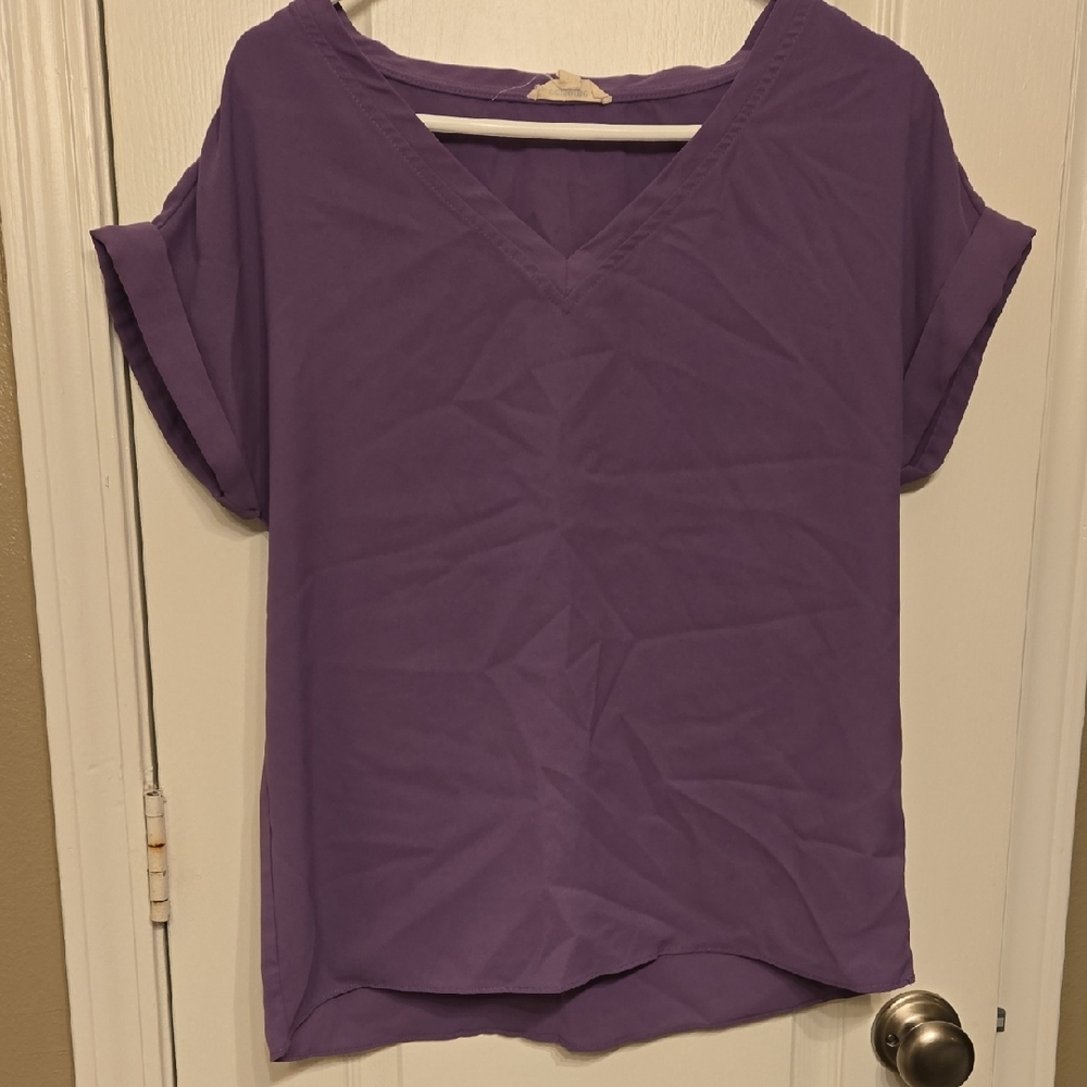 Eesome Purple Boxy Short Sleeve Blouse
